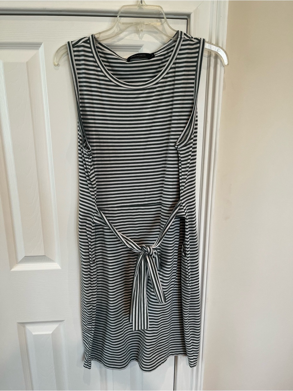 Green & White Striped Tie-Front Sleeveless Dress